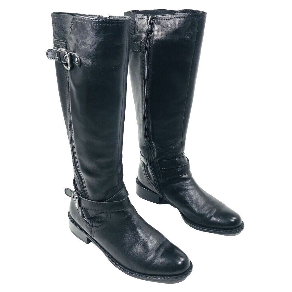VANELi Leather Riding Boots Buckle Biker Black *7 Right *6.5 Left Women Zip Goth